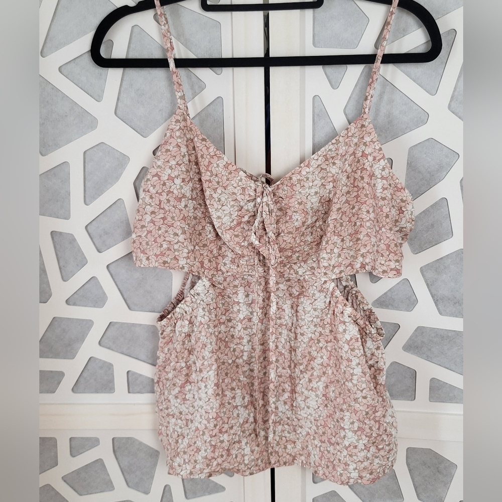 Banana Republic Pink Floral Spaghetti-Strap Ruffle Top